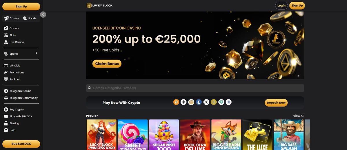 Lucky Block homepage: casino zonder cruks
